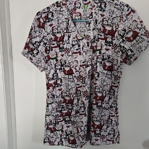 Charming Holiday Print Scrub Top